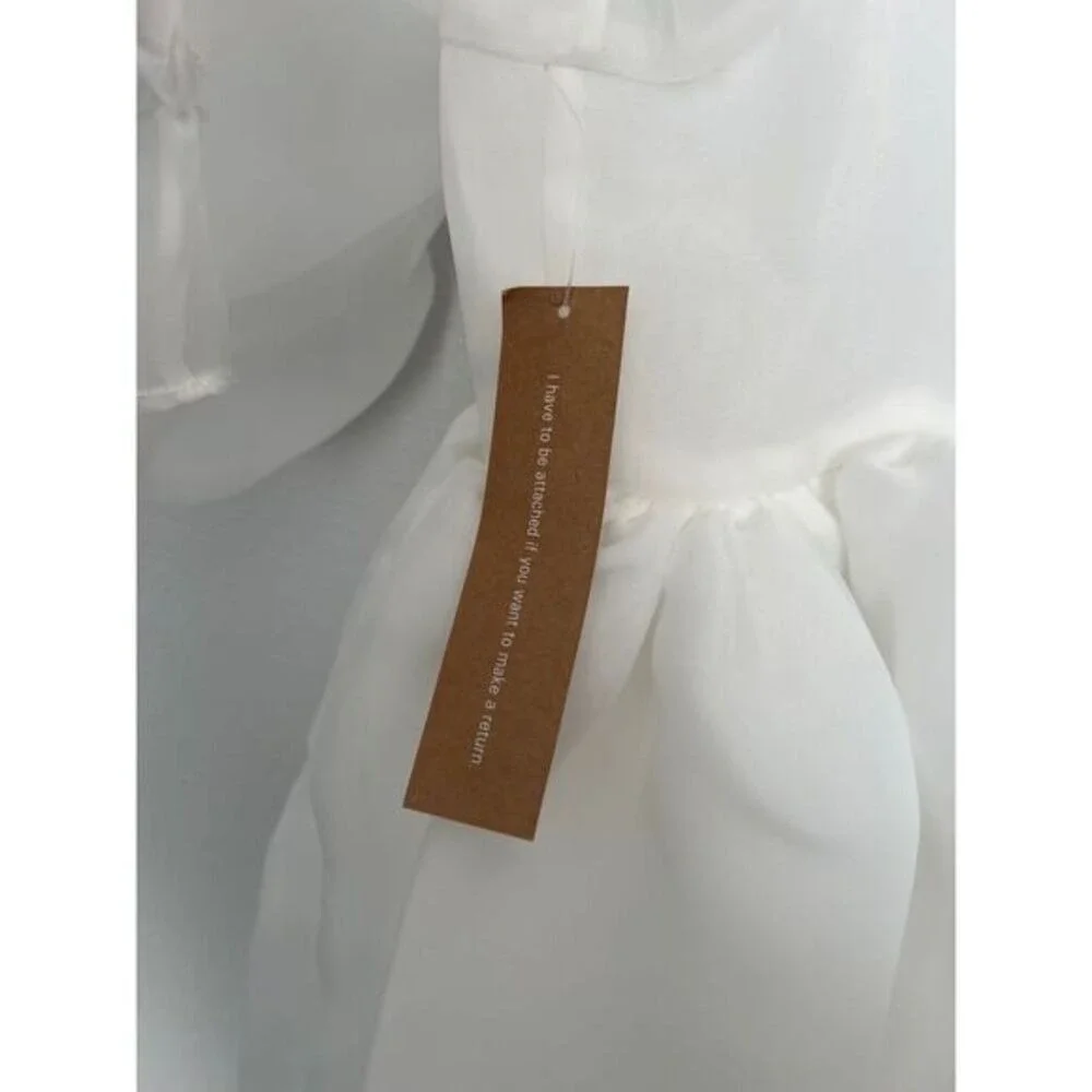 OPT White Puff Sleeve Midi Dress Square Neck Romantic‎ Summer Wedding